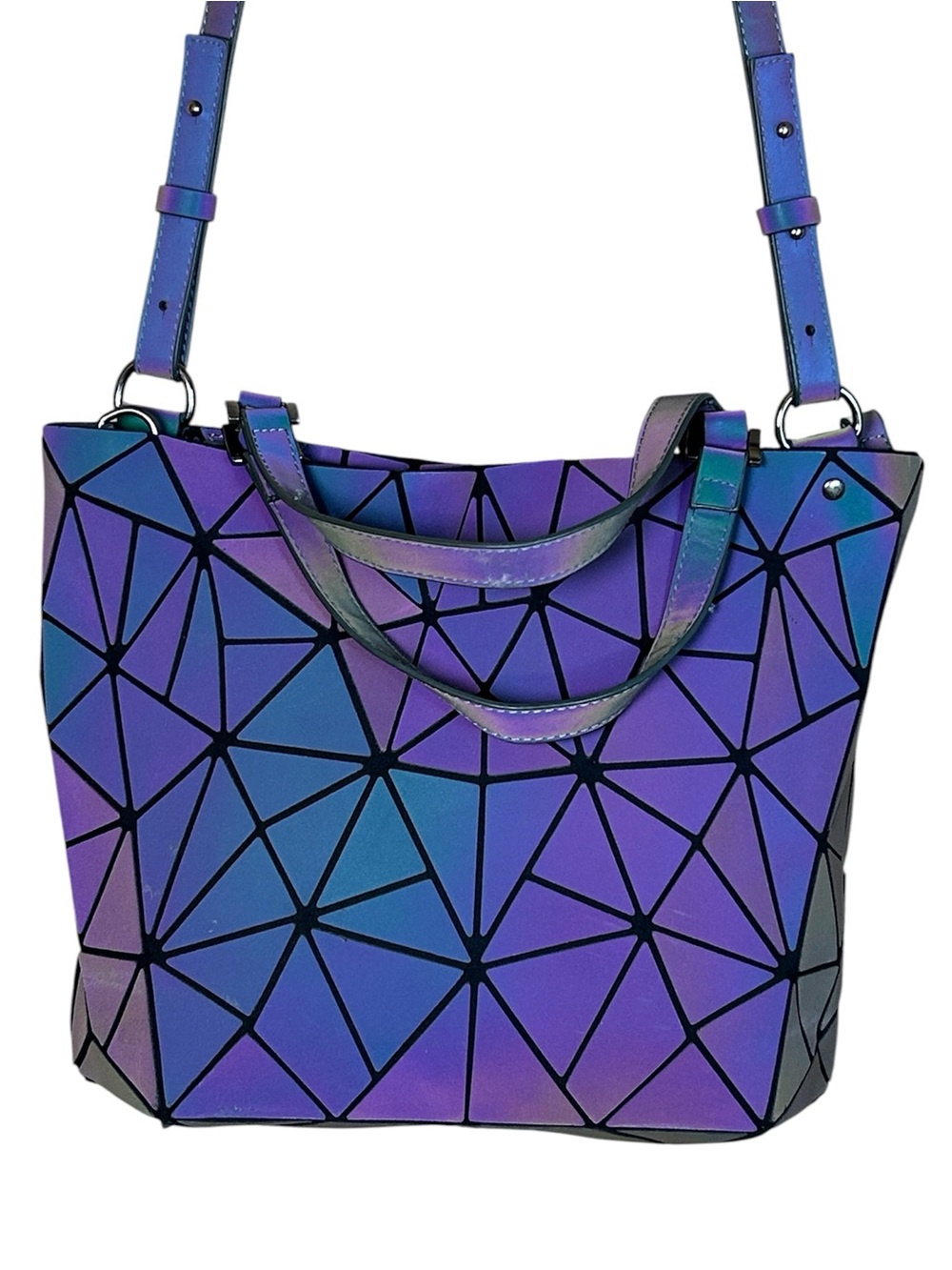 Luminous Iridescent geometric holographic reflective crossbody handbag
